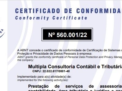 Escritório de Contabilidade Múltipla Consultoria tem certificação LGPD